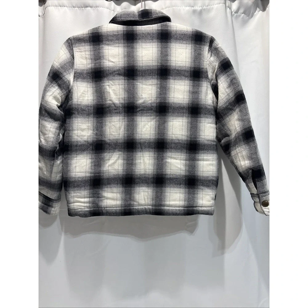 Old Navy Flannel Shirt Jacket Kids Medium 8 White Black Plaid Sherpa Lined